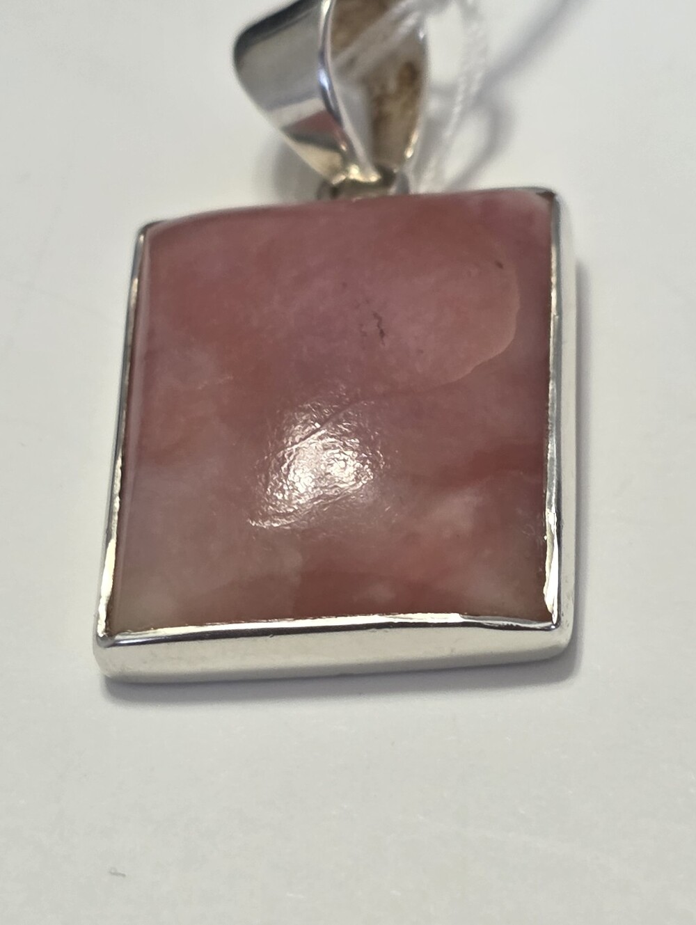 Pink Opal Square Stone Sterling Silver Pendant